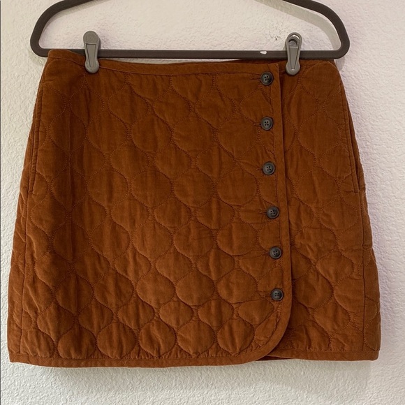 Madewell Curvy Corduroy Quilted Brown Mini A Line Cotton Skirt Size 10 - Picture 1 of 7